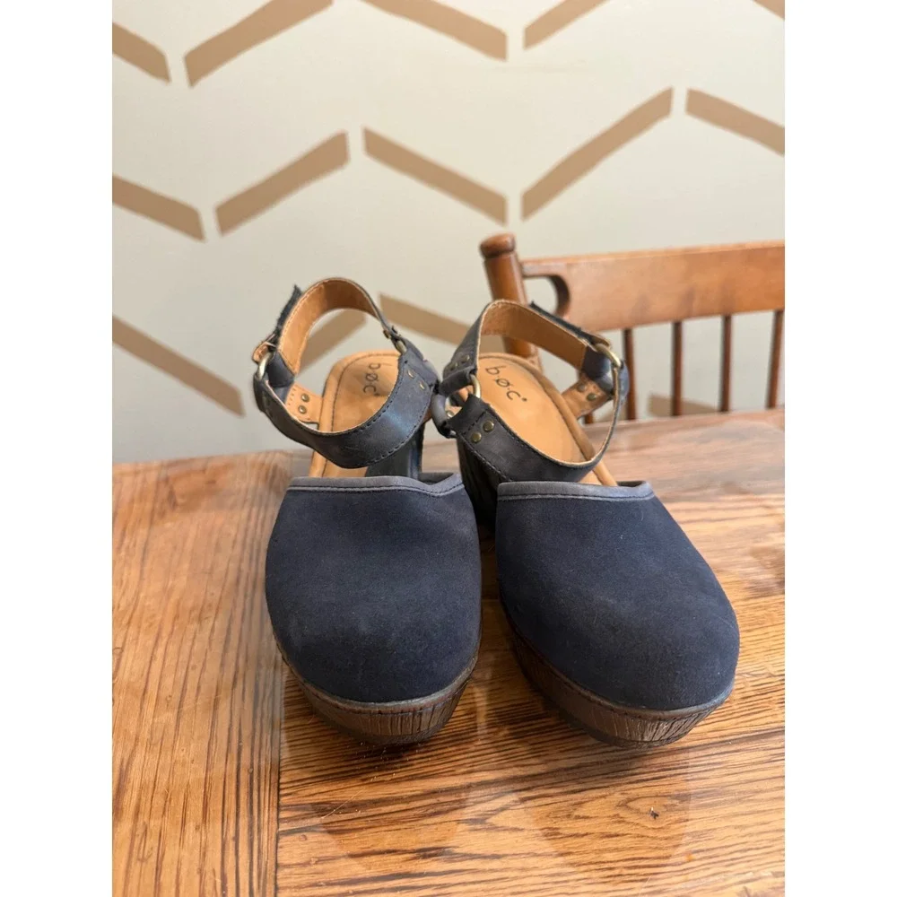 BOC Wedge Sandals Womens Size 7 Navy Blue Leather Slingback Platform Z39134